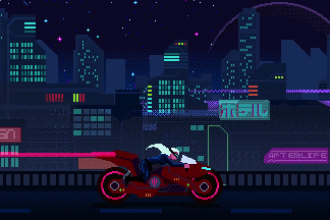 make a pixel art in cyberpunk or japanese style animated