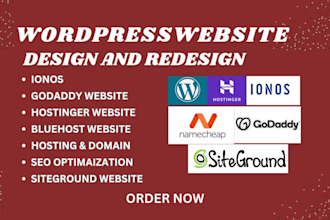 design wordpress website on ionos, siteground, hostinger,bluehost, godaddy