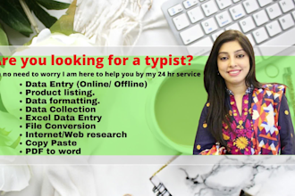 be your typist fastest data entry, data collection,copy paste with 90 wpm speed