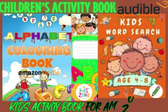design kids coloring book cover, and activity book, for kids and adult