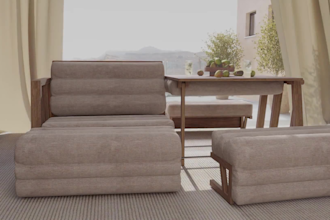 create 3d rendering of furniture, bed, sofa, mattress and assembling video