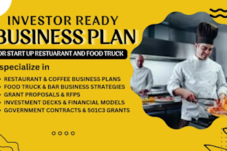 create restaurant business plan, pitch deck investment, financial plan and model