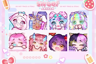 create chibi emotes, animated stream overlay, twitch logo, custom twitch emotes