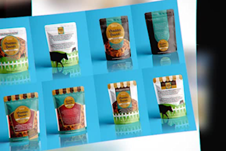 design perfect food packaging, box and label sticker with 3d mockup