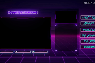 create retro 80s synth wave twitch overlays pack for stream