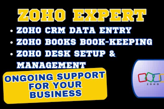 provide zoho CRM data entry, zoho books bookkeeping, and zoho desk setup