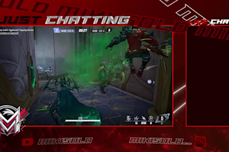 design animated twitch stream overlay, twitch logo, panels, screens, alerts