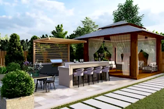 design as landscape architect for front yard, backyard, 3d modeling