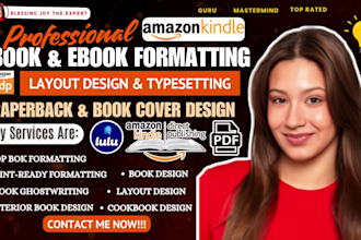 book and ebook formatting, paperback layout, cookbook design, book cover design