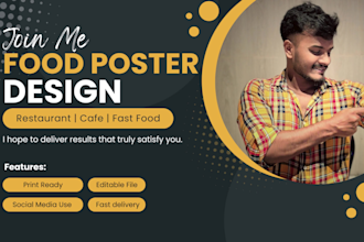 design flyer or posters of food, burger, juice and restaurant menu in six hours