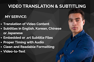translate and add english, korean, chinese, japanese subtitles to video