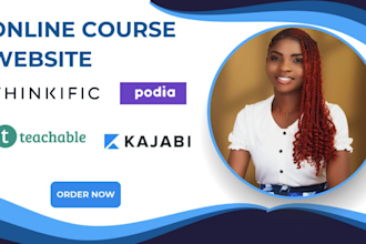 do online course website on thinkific, teachable, podia or kajabi with funnel