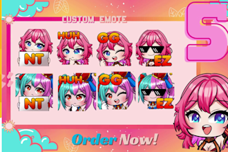 draw chibi emotes or sub badges for twitch, discord, youtube