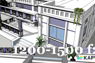 create 3d exterior design for small house 1300 to 1500 f2