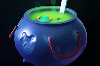model from your concept in stylized 3d with textured props, characters, items