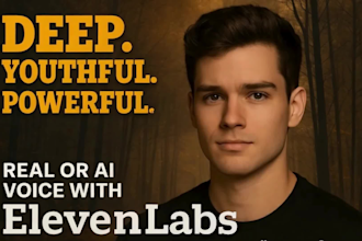 deliver deep youthful pro US voice over with real or ai voice using elevenlabs