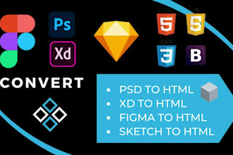 psd to HTML xd to HTML figma to HTML sketch to html css bootstrap javascript