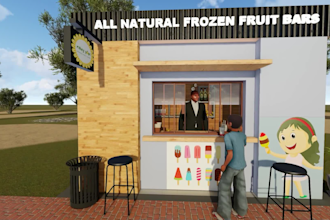 create business coffee shop, kiosk, brand shop, stall, or booth with 3d