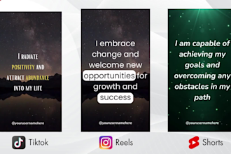 create 100 engaging affirmation videos for youtube shorts, reels, and tiktok