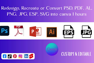 convert or redesign PSD, PDF, al, png, jpg, esp, svg file on canva or photoshop