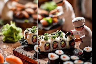 do stunning food photography, ai food miniature, ai fusion, ai miniature video