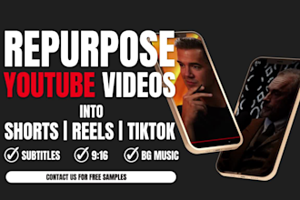 repurpose your long youtube or podcast videos into  shorts,  reels, and tiktok