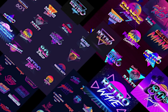 make 70 s 80s 90s retro vintage chrome 3d neon styles synthwave futuristic logo