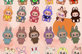 90 labubu png, vector digital files for cricut