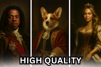 create a royal pet and owner portrait using ai art