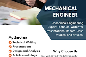 research to write technical mechanical articles, project reports and blogs