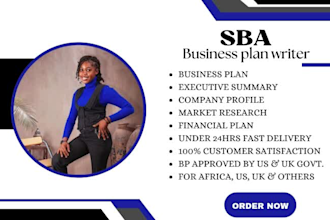 write an sba business plan with marketing and a 5year financial plan