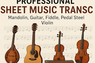 transcribe mandolin, guitar, fiddle, pedal steel, and violin into sheet music
