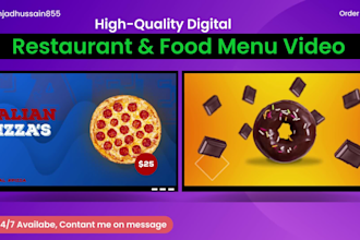 design animated digital menu board or motion menu for your restaurant or cafe