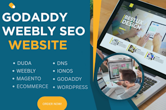 design and optimize godaddy seo, wordpress magento, dns, ionos duda, weebly site