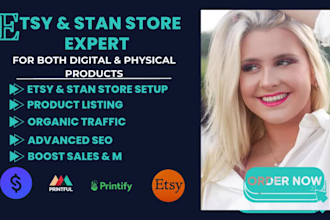 setup etsy store, stan store for print on demand etsy digital product design seo