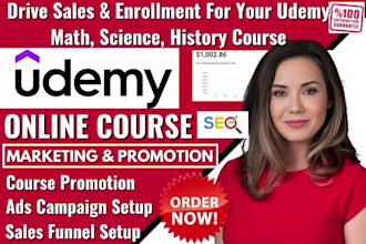 udemy online course promotion sales math, science, history to boost enrollment