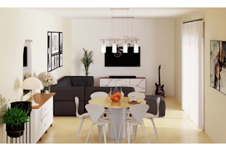 create interior design and 3d rendering for your living room and kitchen design