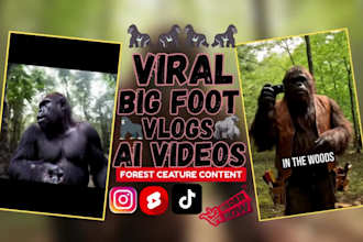 create viral ai big foot vlog videos, gorilla ai shorts, forest creature content