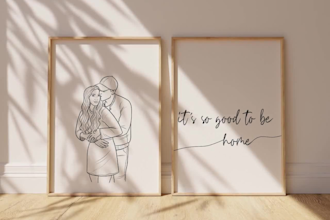 drawing of a line, personalized couple portrait, family gift