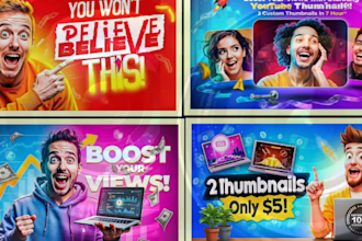 create 3 eyecatching and clickable youtube thumbnails in 7 hours
