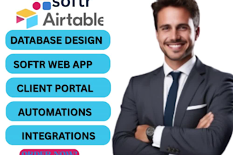 setup airtable, database design, softr web app, client portal, api integration