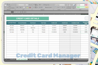 credit card tracker excel  dashboard, payments, rewards, balances