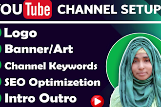 create and setup a youtube channel with logo, art, intro, outer, SEO