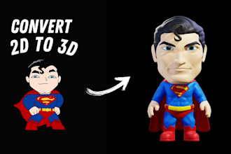 convert 2d sketch to 3d model character, logo, mascot, 3d print, toy in blender