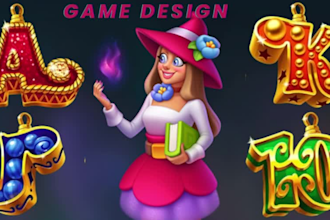 create video game art concepts game character design, tshirt font logo design