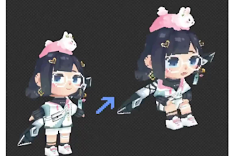 model and rig stylized lowpoly pixel 2d to 3d vtuber game character,b3d,n64