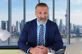 produce a spokesperson video seated in an amazing office