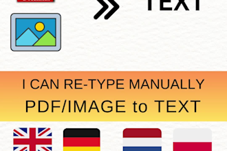 retype manually PDF or image to text english dutch german polish