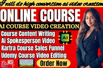do online course ai video creation upload udemy, kartra and kajabi course