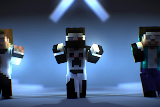 create 3d minecraft animation video or music video with custom scenes